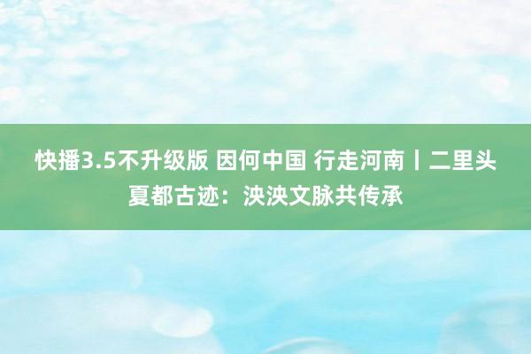 快播3.5不升级版 因何中国 行走河南丨二里头夏都古迹：泱泱文脉共传承